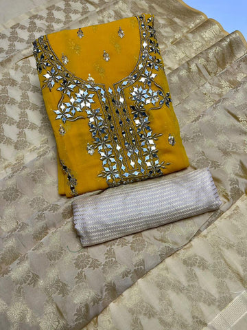 Chiffon Fabric Mirror 3Pc Dress | Sale Offer | Embroidered Shirt & Banarsi Dupatta