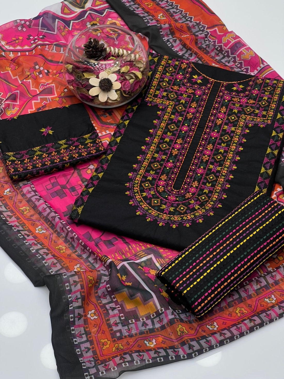 Soft Cotton Multi Embroidery Gala Border Work