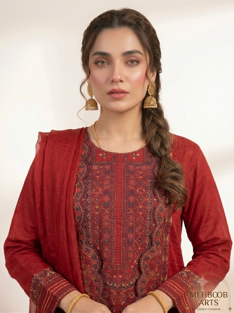 Crimson Luxury Embroidered 3pc