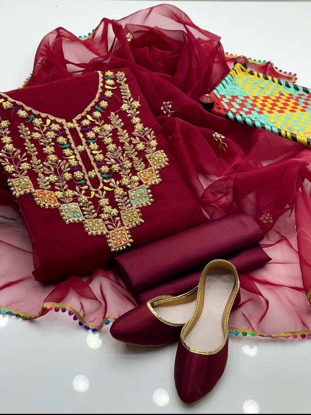 Organza Beads Work Embroidery 3Pc Dress