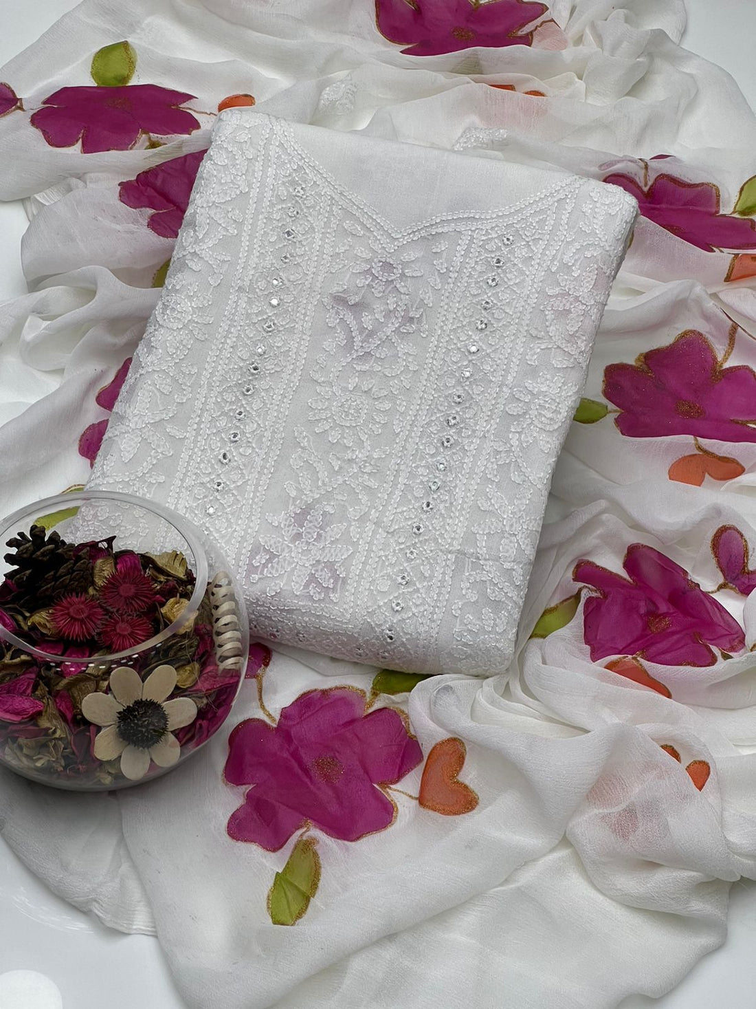 Chiffon Shadow ChikanKari & Oil Paint 2Pc Dress