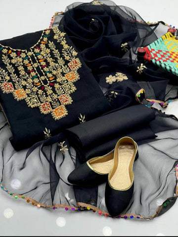 Organza Beads Work Embroidery 3Pc Dress