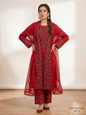 Crimson Luxury Embroidered 3pc