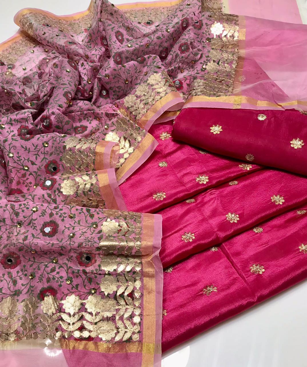 3Pc Dress Silk Shirt & Trouser With Embroidered Dupatta