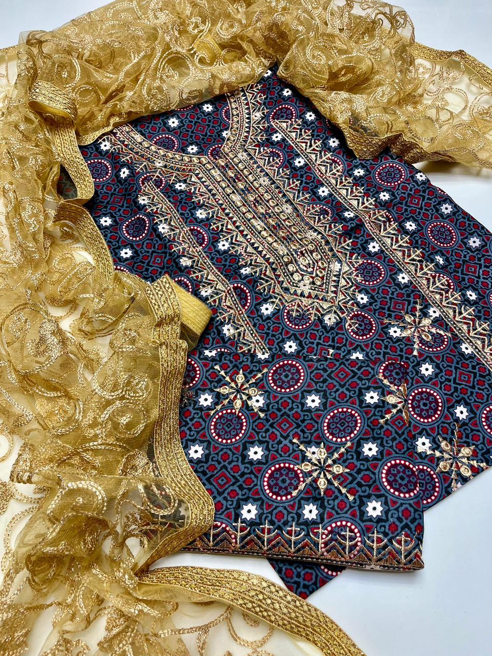 Ajrak Print 3Pc Dress