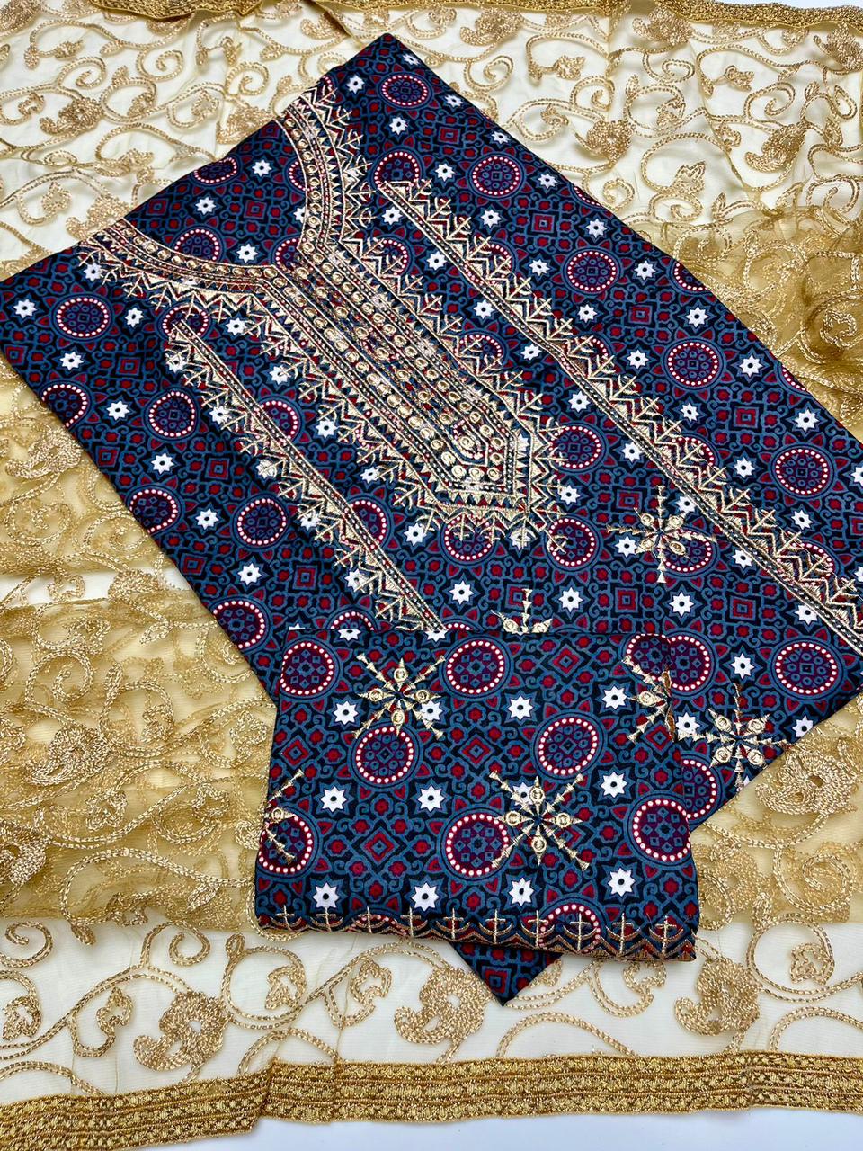 Ajrak Print 3Pc Dress