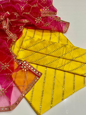 Silk Fabric ZigZag Design Zari Work 3Pc Dress