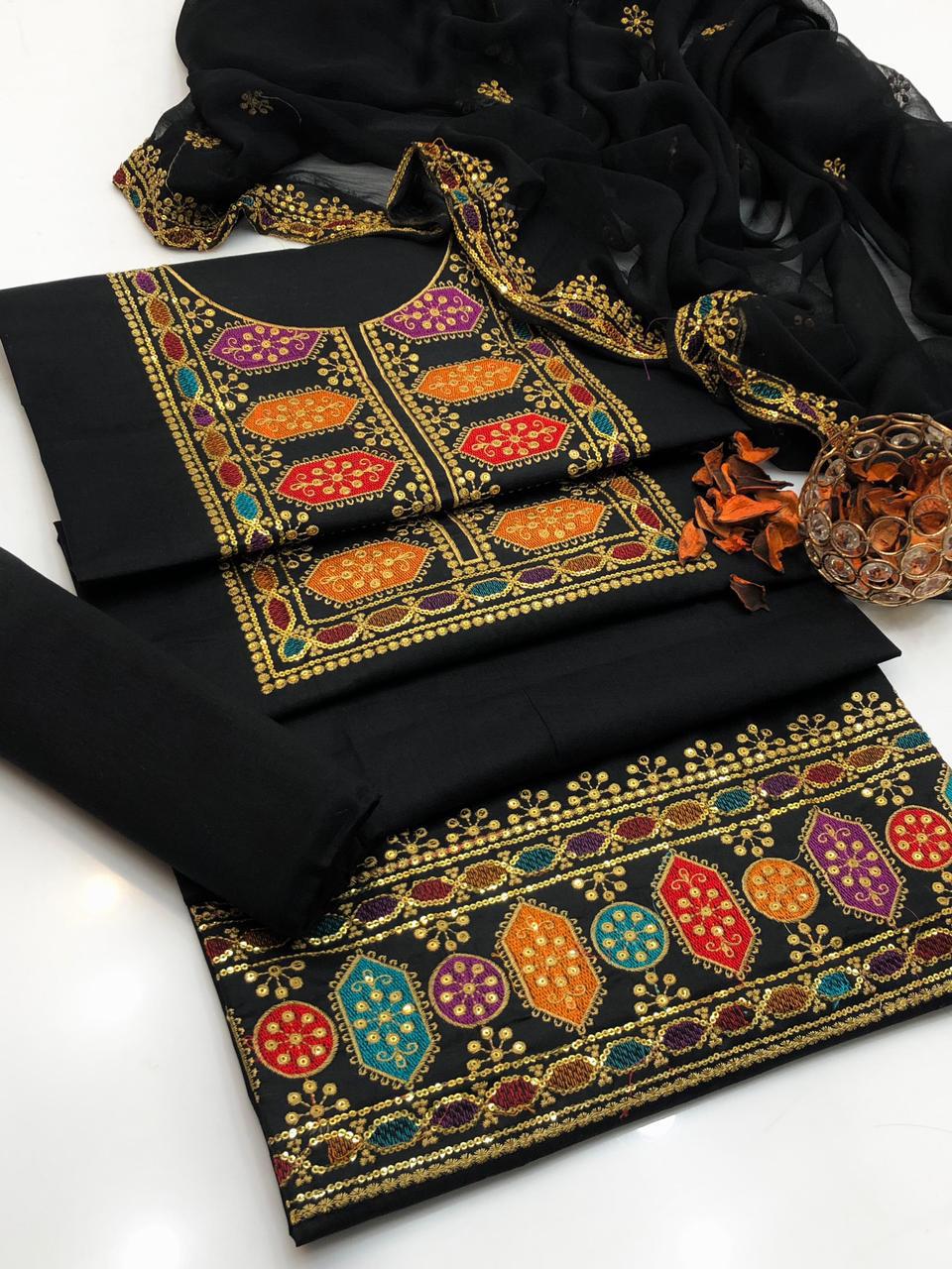 Lawn Cotton Sequins Work 3Pc Dress