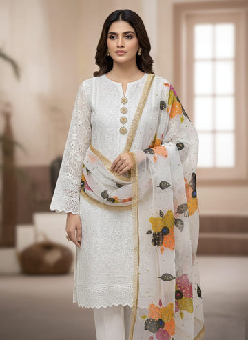 Lawn ChikanKari & Oil Paint Combination 3Pc Dress