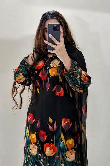 Printed Silk 3Pc Dress