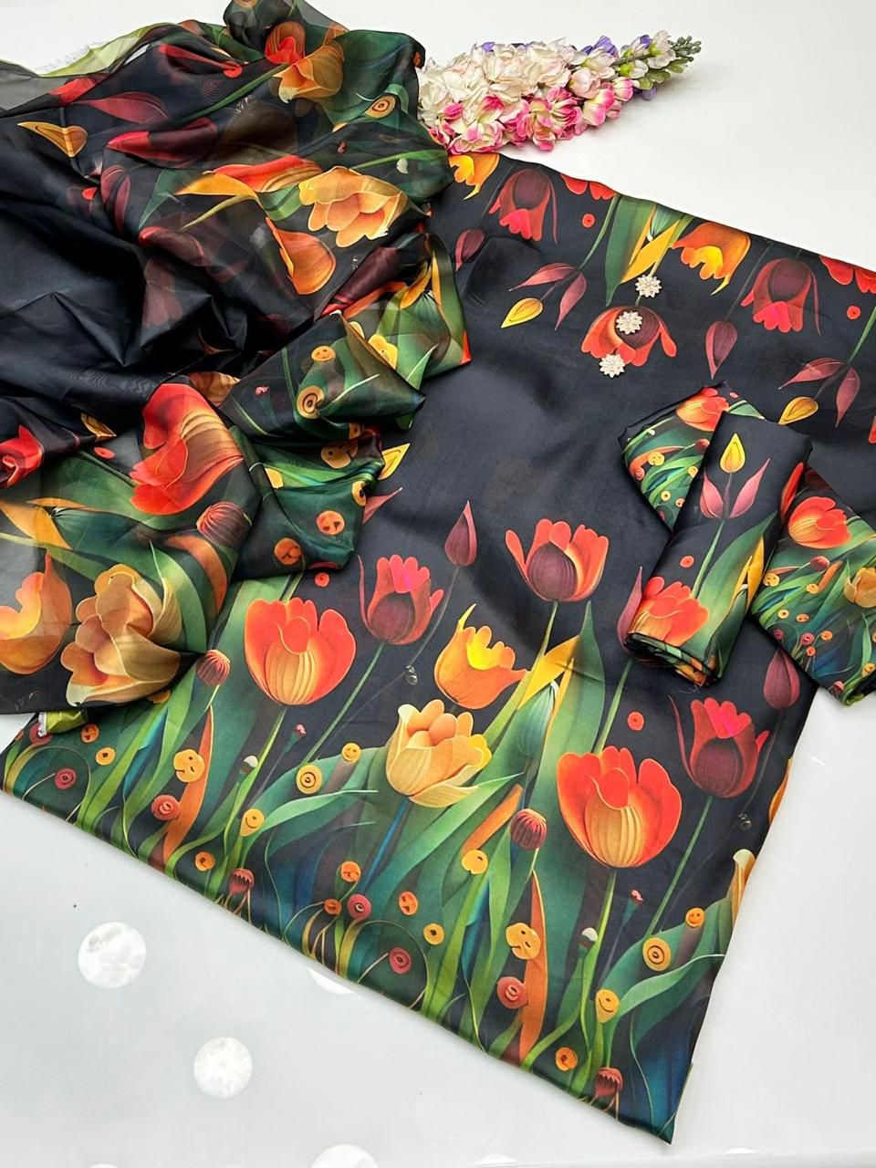 Printed Silk 3Pc Dress